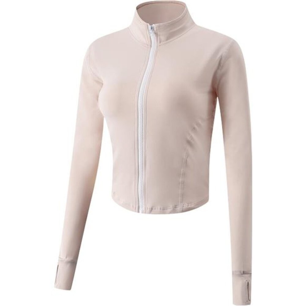 Women's Athletic Full Zip Lightweight Workout Jacket, Beige